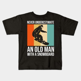 Never Underestimate An Old Man With A Snowboard Retro Kids T-Shirt